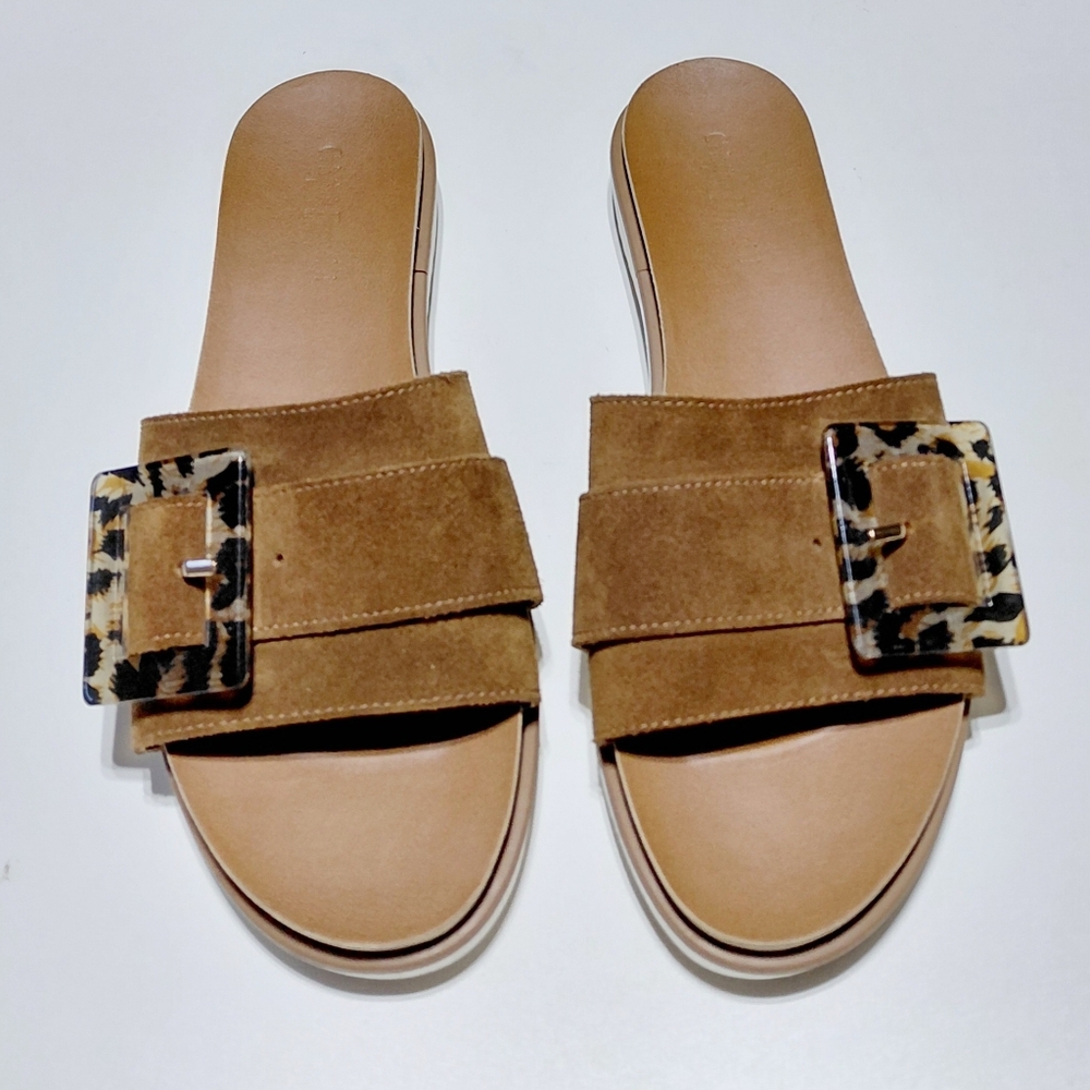 CRISTINA FRANCINI Women's Brown Slide Sandals with Leopard Buckle Size 7.5